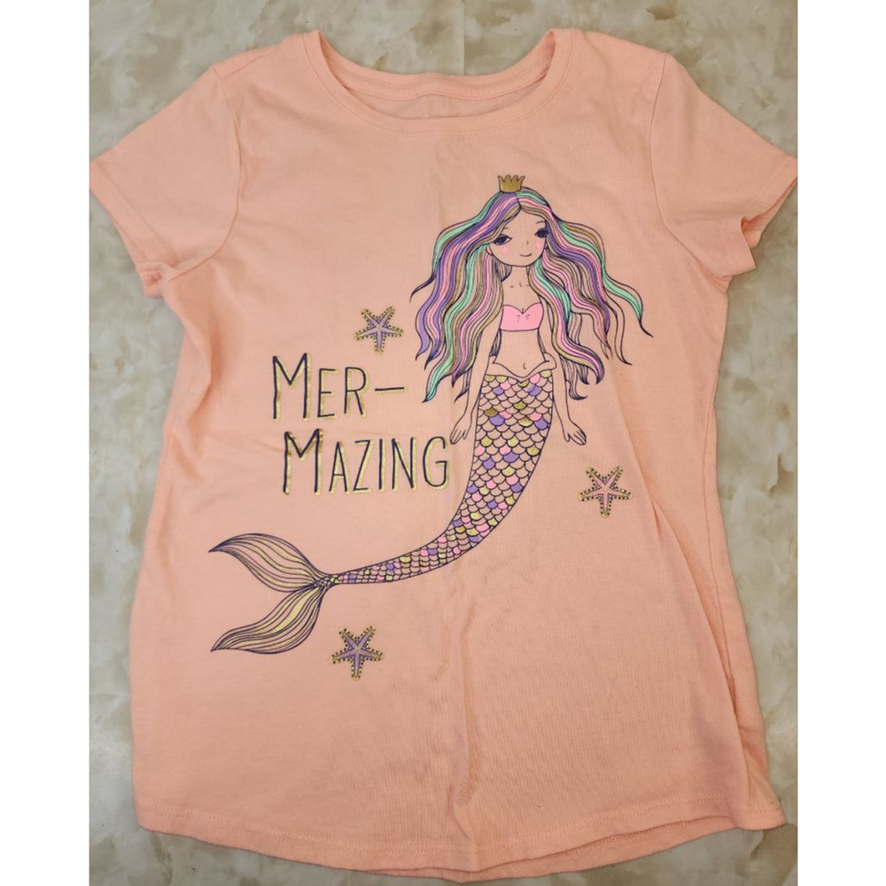 Girls Wonder Nation Peach Multicolor Mermaid Short Sleeve Tee Size L (10-12)